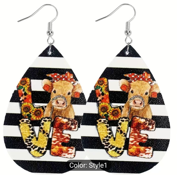 cow black white striped earring