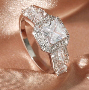 square cubic zirconia center with halo ring