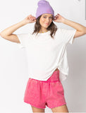 short sleeve twisted hem knit top-white