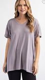 basic short sleeve v neck tee- grey