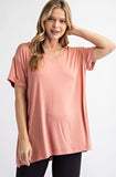 basic short sleeve v neck tee- apricot