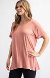 basic short sleeve v neck tee- apricot