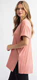 basic short sleeve v neck tee- apricot