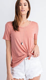 basic short sleeve v neck tee shirt- apricot