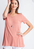 basic short sleeve v neck tee shirt- apricot