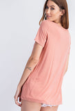 basic short sleeve v neck tee shirt- apricot