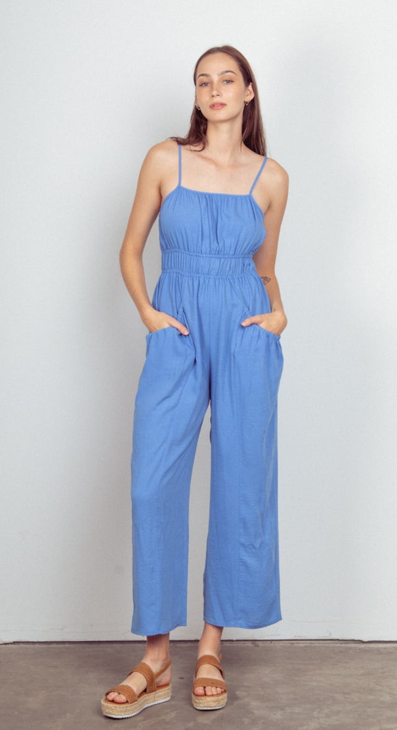 solid pintuck solid jumpsuit- denim