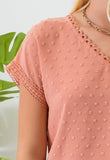 textured scallop lace trim woven top