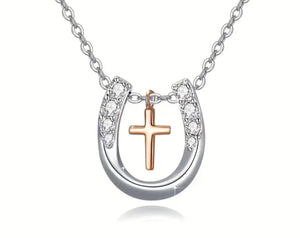 rhinestone horse shoe and cross necklace