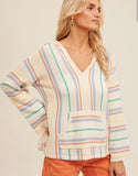 vertical stripe bell sleeve hoodie sweater