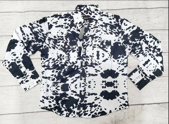 womens snap up shirt- cowprint