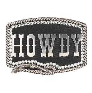 Nocona Rope Edge Crystal Howdy Belt Buckle 37926