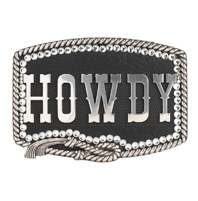 Nocona Rope Edge Crystal Howdy Belt Buckle 37926