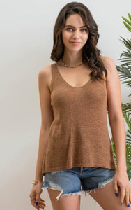 tan-solid knit pullover tank