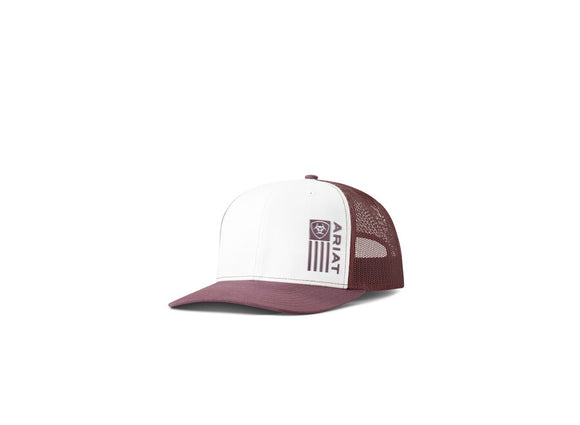 A300082372 ARIAT FLAG LOGO BURGUNDY/WHITE CAP