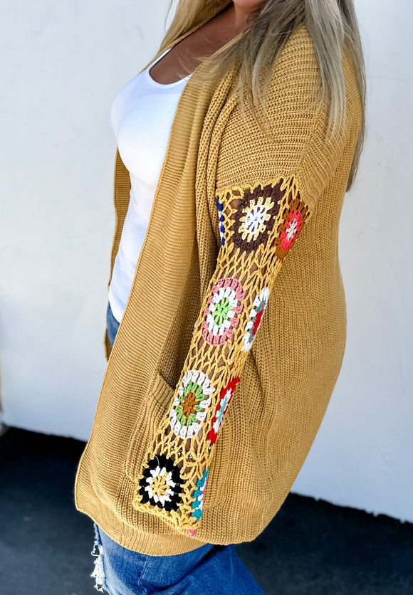 mustard crocheted cardigan