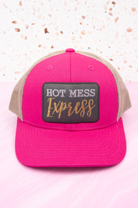 HOT PINK AND KHAKI 'HOT MESS EXPRESS' MESH CAP