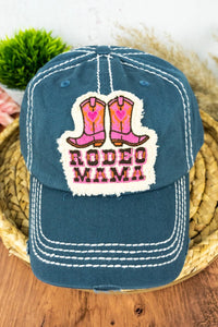 DISTRESSED BLUE 'RODEO MAMA' CAP