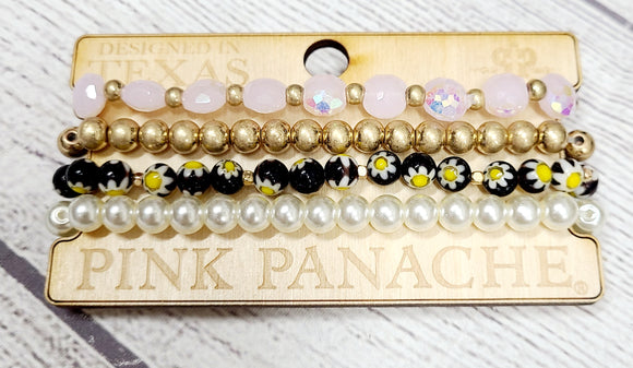 4 stretchy strand bracelet sets by pink panache- pink daisy