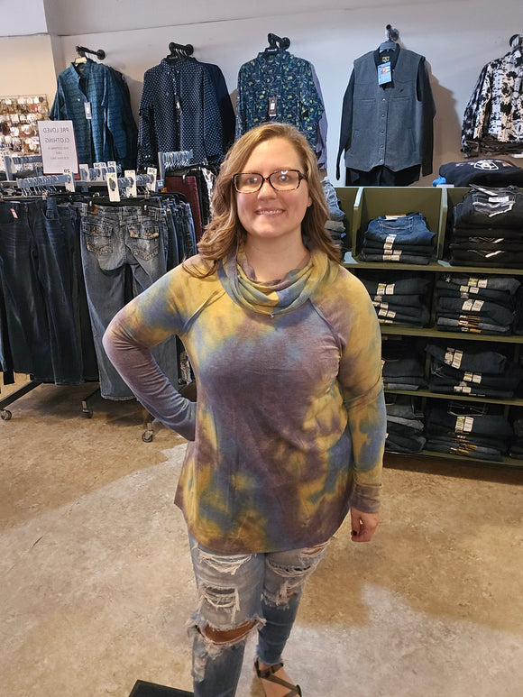 tye dye funnel neck top