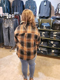 ghostly orange and black shacket top