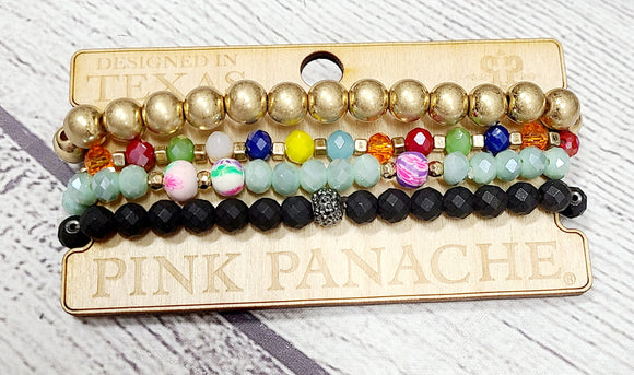 4 stretchy strand bracelet sets by pink panache- gold/rainbow