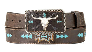 Ariat Western Womens Belt Leather Arrows Cow Skull Brown A1565834