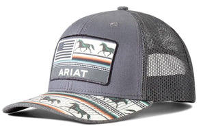 Ariat Womens Hat Baseball Patch Horses Stripes Mesh Snapback Grey A300082206