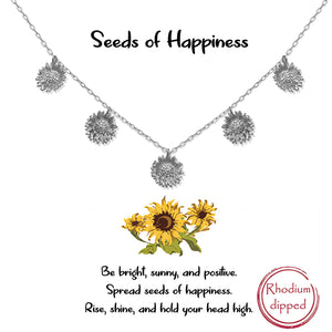 RHODIUM DIPPED FIVE SUNFLOWER SHORT NECKLACE - SILVER