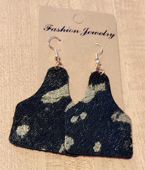 gold acid ash hair on hide ear tag earring