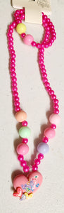 dark pink necklace bracelet set- love you heart