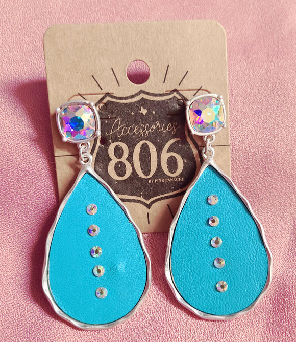 rhinestone and teal earring