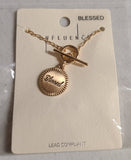 Gold Toggle 16" with "Blessed" Stamped Coin Necklace