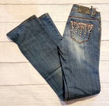 ladies embrodery dark crystal jeans