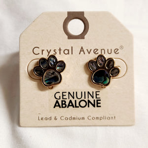 genuine abalone dog paw print studs