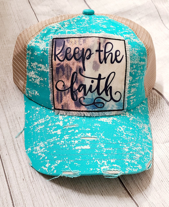 teal keep the faith hat