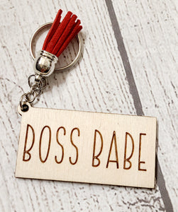 boss babe wood keychain