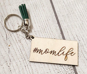 #momlife wood keychain