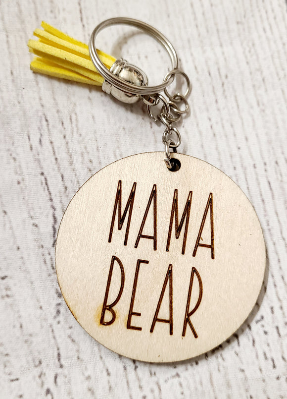 mama bear wood keychain