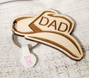 cowboy hat "dad" wooden keychain