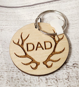 antler  "dad" wooden keychain