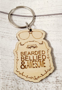 bearded bellied & awesome wooden keychain