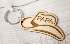 cowboy hat "papa" wooden keychain