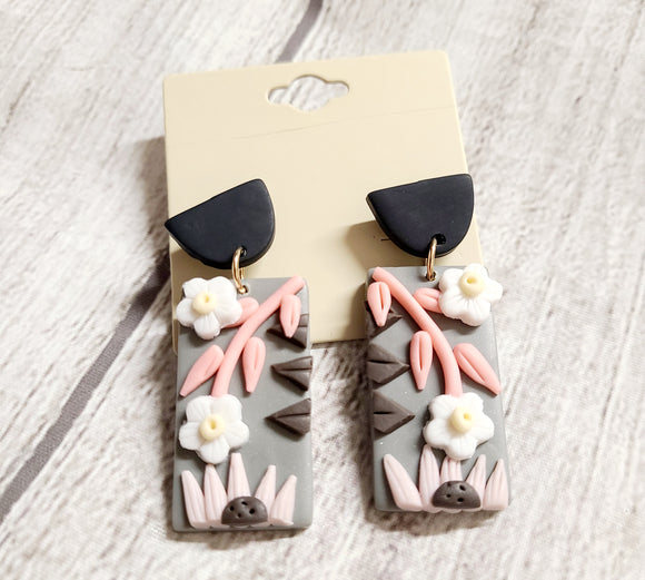 grey flower earrings