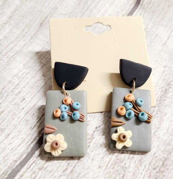 teal flower earrings