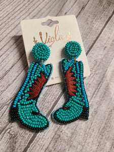 beaded cowboy boot earrings