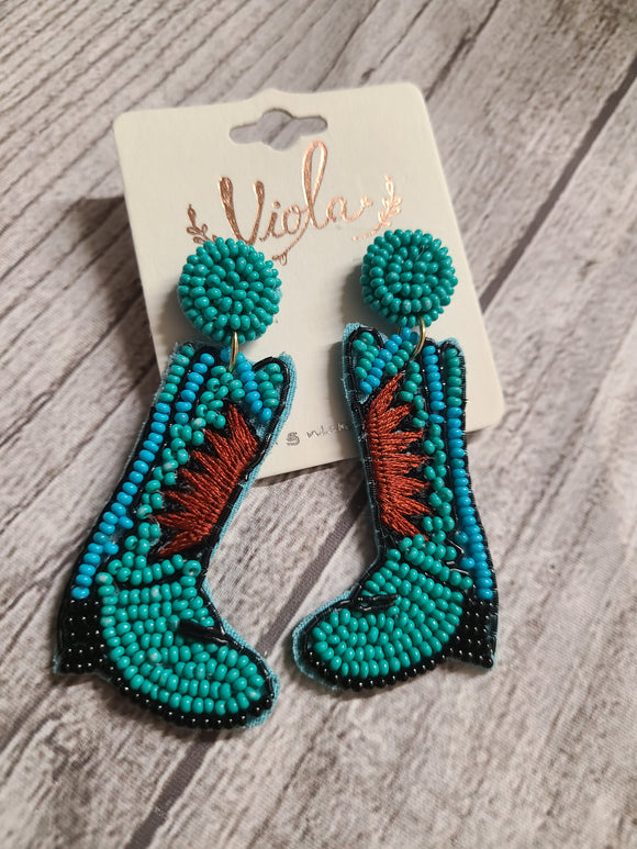 beaded cowboy boot earrings