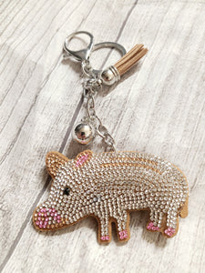 rhinestone pig keychain