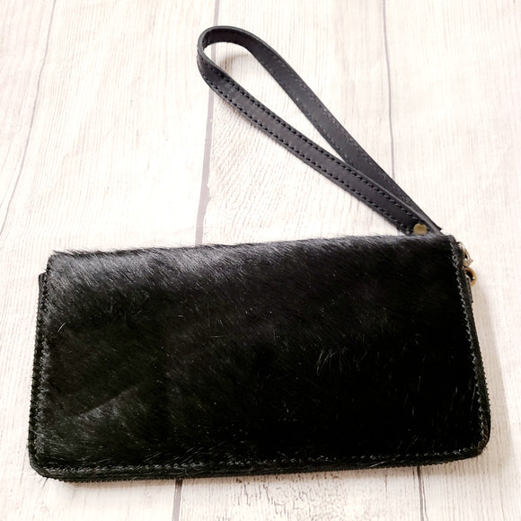 black cowhide clutch wallet