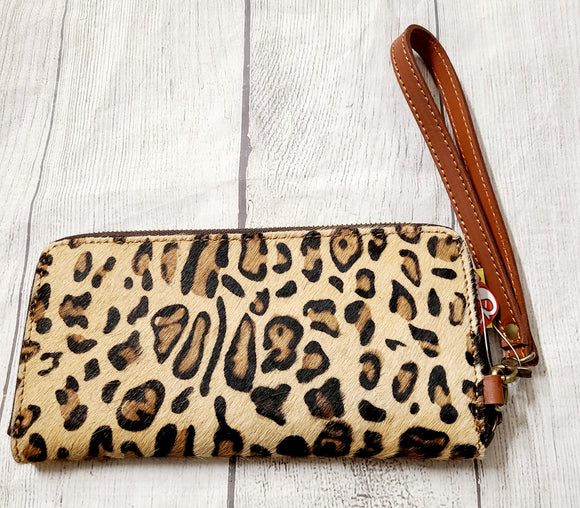 cheetah cowhide clutch wallet